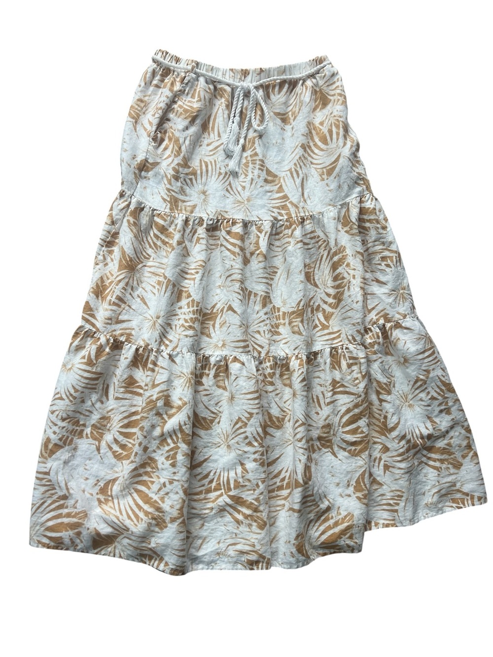 C&C California Cream and Golden Yellow Tropical Tiered Maxi Skirt